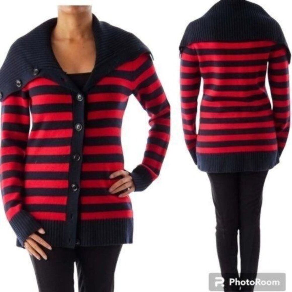 Banana Republic Merino Wool Button Sweater | Blue & Red | Size M